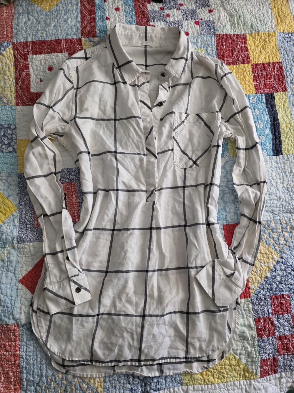 Athleta White Windowpane Button-Front Tunic
